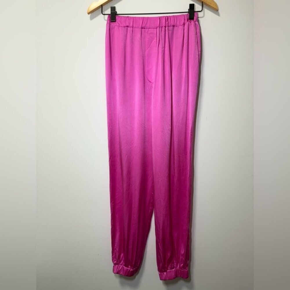 Intermix Backgrounde NYC Logan Silk-Charmeuse Joggers Pink size P - Picture 3 of 11